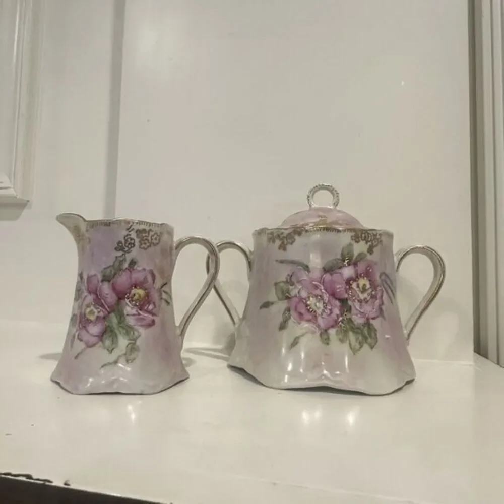 Hutschenreuther Germany Hand Painted Sugar & Creamer Set – Signed 1992 Floral